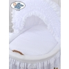 Baby bassinet with wheels Natural Wicker & Wood hood crib Charlotte White Embroidered Bedding Set no 50102White Bedding Set