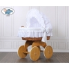 Baby bassinet with wheels Natural Wicker & Wood hood crib Charlotte White Embroidered Bedding Set no 50102White Bedding Set