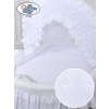 Baby bassinet with wheels White Wicker & Wood hood crib Charlotte White Embroidered Bedding Set no 70102White Bedding Set