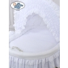 Baby bassinet with wheels White Wicker & Wood hood crib Charlotte White Embroidered Bedding Set no 70102White Bedding Set