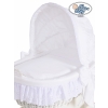 Baby bassinet with wheels White Wicker & Wood hood crib Sophia no. 70102-912