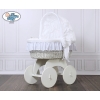 Baby bassinet with wheels White Wicker & Wood hood crib Sophia no. 70102-912