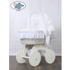 Baby bassinet with wheels White Wicker & Wood hood crib Sophia no. 70102-912