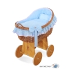 Baby bassinet with wheels Wicker hood crib Carina- Blue