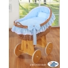 Baby bassinet with wheels Wicker hood crib Carina- Blue