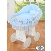 Baby bassinet with wheels Wicker hood crib Carina- Blue
