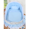 Baby bassinet with wheels Wicker hood crib Carina- Blue