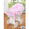 Baby bassinet with wheels Wicker hood crib Carina- Pink