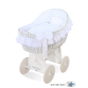 Baby bassinet with wheels Wicker hood crib Carina- White