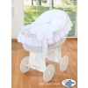 Baby bassinet with wheels Wicker hood crib Carina- White
