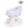 Baby bassinet with wheels Wicker hood crib Charlotte- White with lace