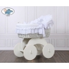 Baby bassinet with wheels Wicker hood crib Charlotte- White with lace