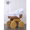 Baby bassinet with wheels Wicker hood crib Lily - White with lace