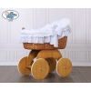 Baby bassinet with wheels Wicker hood crib Lily - White with lace