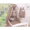 Baby Bed Canopy made of cotton- Hanging Hearts white dots on brown