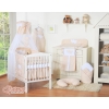 Baby Bed Canopy made of tulle- Hanging Hearts white dots on beige