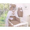 Baby Bed Canopy made of tulle- Hanging Hearts white dots on brown