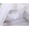 Baby Bed Canopy made of tulle- Hanging Hearts white dots on Gray