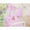 Baby Bed Canopy made of tulle- Hanging Hearts white dots on pink