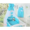 Baby Bed Canopy made of tulle- Hanging Hearts white dots on turquoise