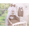 Baby Cot Bed Mosquito-net made of tulle- Hanging Hearts white dots on brown
