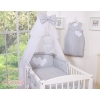 Baby Cot Bed Mosquito-net made of tulle- Hanging Hearts white dots on gray