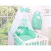 Baby Cot Bed Mosquito-net made of tulle- Hanging Hearts white dots on mint