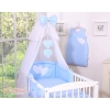 Baby Cot Bed Mosquito-net made of tulle- Hanging Hearts white polka dots on blue