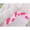 Baby Crib/Cot Braided Bumper 180cm - white-dark pink-pink