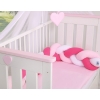 Baby Crib/Cot Braided Bumper 180cm - white-dark pink-pink