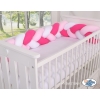 Baby Crib/Cot Braided Bumper 180cm - white-dark pink-pink