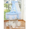 Wicker Crib on Wheels with drapes - Amelie blue