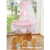 Baby Moses Basket on Wheels  with drapes - Amelie pink