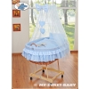 Baby Moses Basket on Wheels / Wicker drape crib- Bear with bow blue