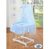 Baby Moses Basket on Wheels / Wicker drape crib- Bear with bow blue
