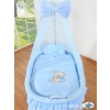 Baby Moses Basket on Wheels / Wicker drape crib- Bear with bow blue