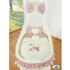 Baby Moses Basket on Wheels / Wicker drape crib- Bear with bow brown