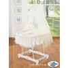 Baby Moses Basket on Wheels / Wicker drape crib- Bear with bow cream