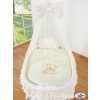 Baby Moses Basket on Wheels / Wicker drape crib- Bear with bow cream