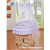 Baby Moses Basket on Wheels / Wicker drape crib- Bear with bow lilac