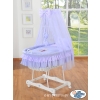 Baby Moses Basket on Wheels / Wicker drape crib- Bear with bow lilac