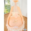 Baby Moses Basket on Wheels / Wicker drape crib- Bear with bow peach