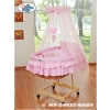 Baby Moses Basket on Wheels / Wicker drape crib- Bear with bow pink