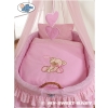 Baby Moses Basket on Wheels / Wicker drape crib- Bear with bow pink
