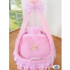 Baby Moses Basket on Wheels / Wicker drape crib- Bear with bow pink