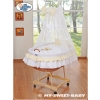Baby Moses Basket on Wheels / Wicker drape crib- Bear with bow white