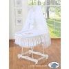 Baby Moses Basket on Wheels / Wicker drape crib- Bear with bow white