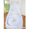 Baby Moses Basket on Wheels / Wicker drape crib- Bear with bow white
