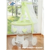 Baby Moses Basket on Wheels / Wicker drape crib- Bell Amy green
