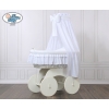 Baby Moses Basket on Wheels / Wicker drape crib Charlotte White Embroidered Bedding Set no 70202White Bedding Set